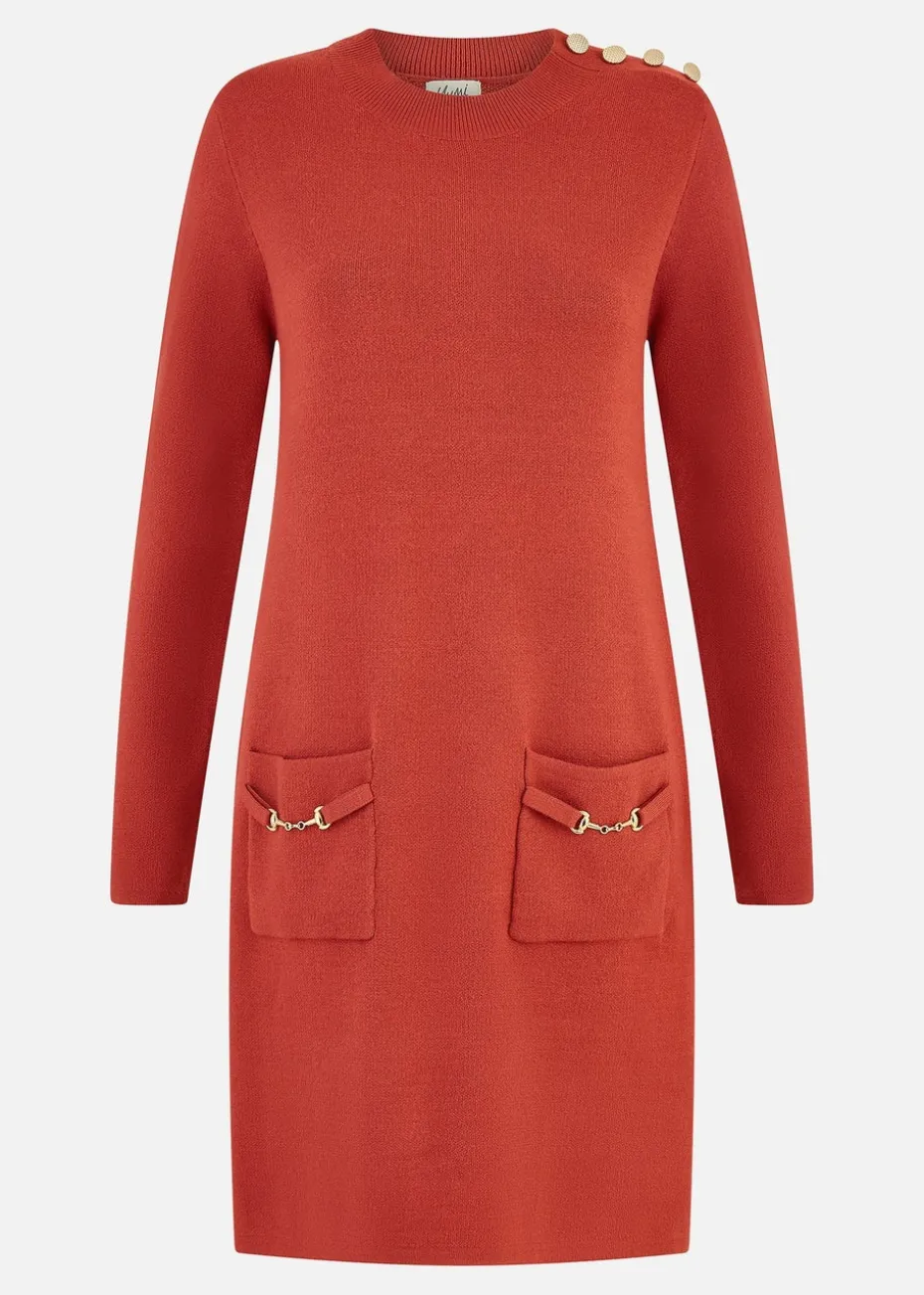 Yumi Burnt Orange Knitted Tunic Dress With Gold Hardware Details