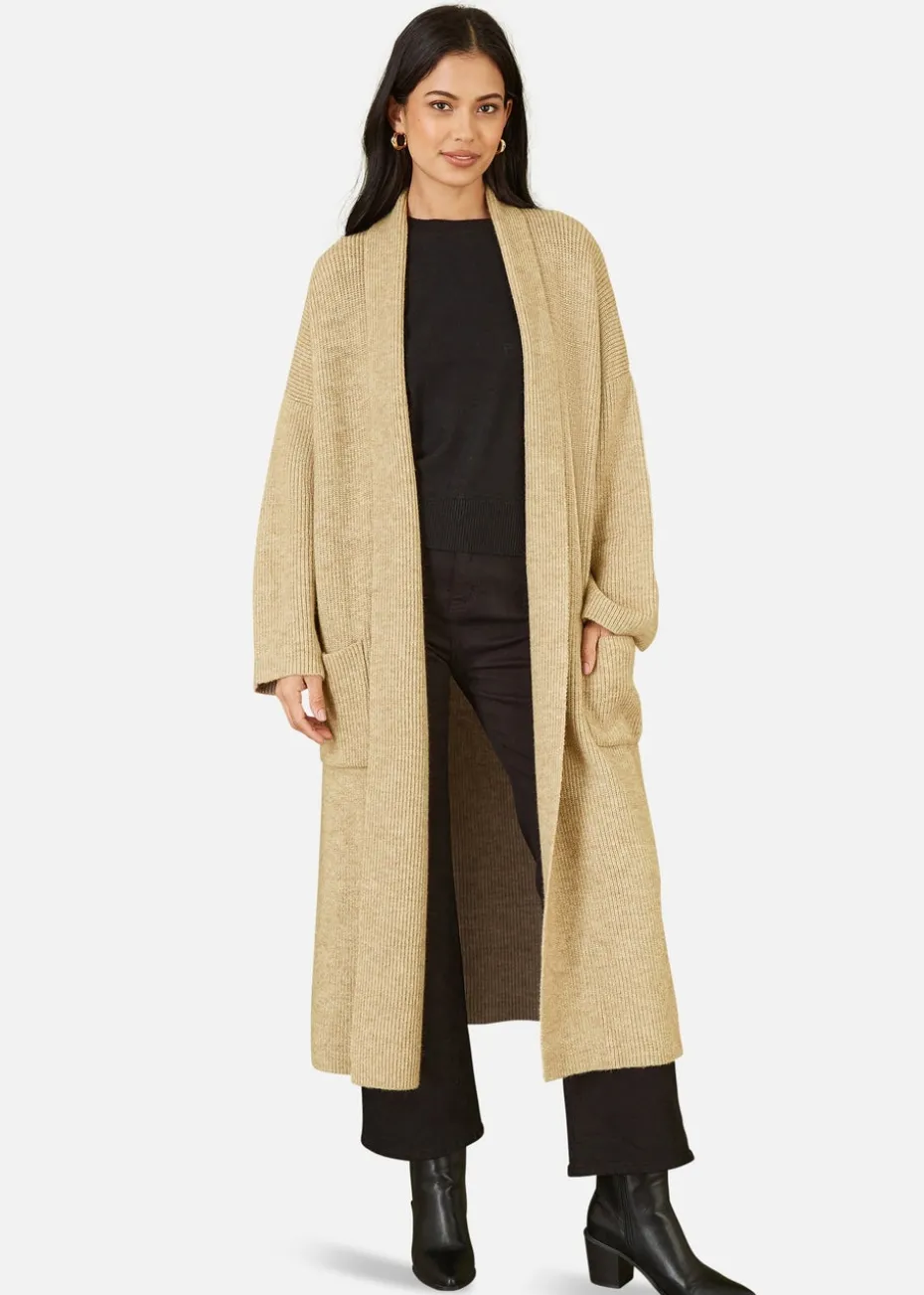 Yumi Cream Knitted Maxi Cardigan With Pockets