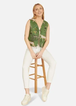 Yumi Green Animal Reversible Cotton Quilted Waistcoat