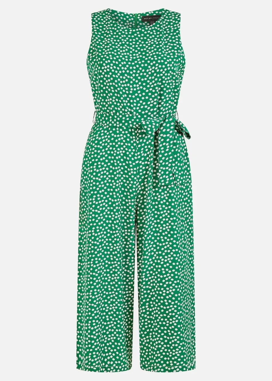 Yumi Green Ditsy Daisy Sleeveless Culotte Jumpsuit