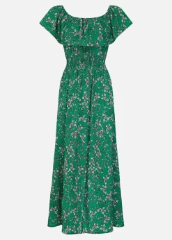 Yumi Green Floral Bardot Maxi Dress