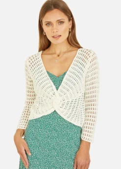 Yumi Ivory Crochet Cotton Twisted Bolero Top