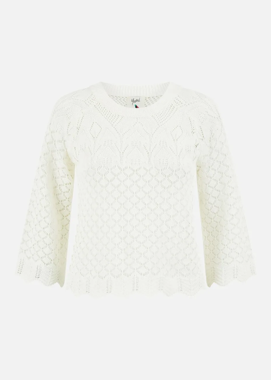 Yumi Ivory Crochet Knitted Stop With Scallop Edge