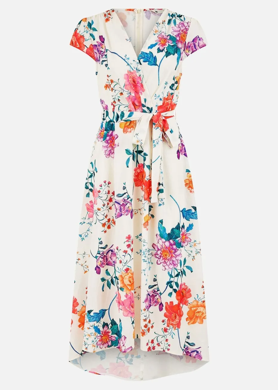 Yumi Ivory Flower Print Wrap Midi Dress