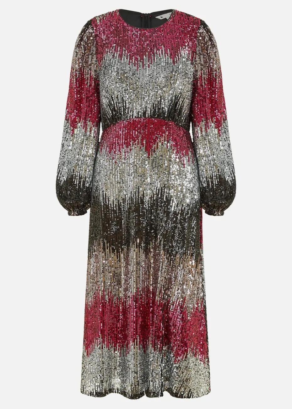 Yumi Multicolour Sequin Ombre Long Sleeve Midi Dress
