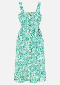 Yumi Paisley leaf Print Midi Sundress In Green