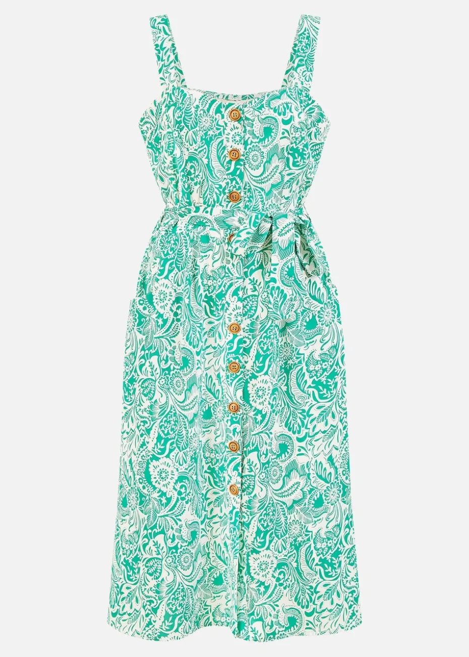 Yumi Paisley leaf Print Midi Sundress In Green