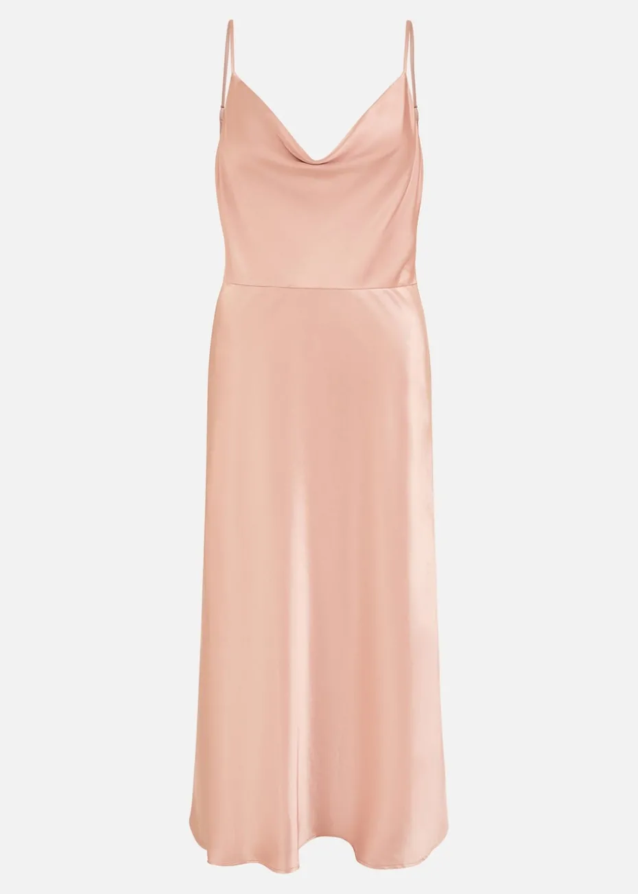 Yumi Rose Pink Satin Cowl Neck Midi Dress