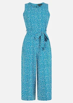 Yumi Teal Ditsy Daisy Sleeveless Culotte Jumpsuit