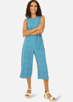 Yumi Teal Ditsy Daisy Sleeveless Culotte Jumpsuit