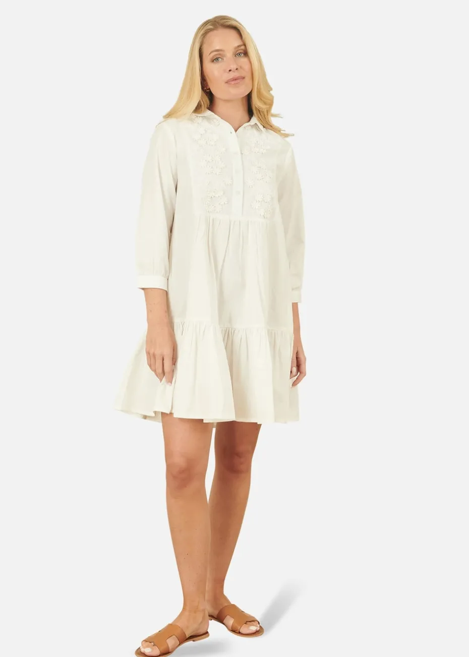 Yumi White Cotton Flower Tunic Dress