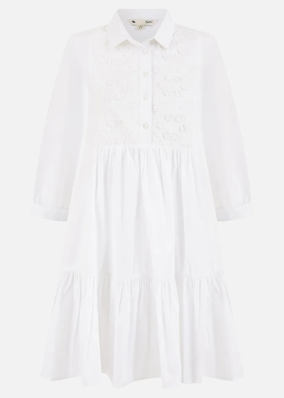 Yumi White Cotton Flower Tunic Dress