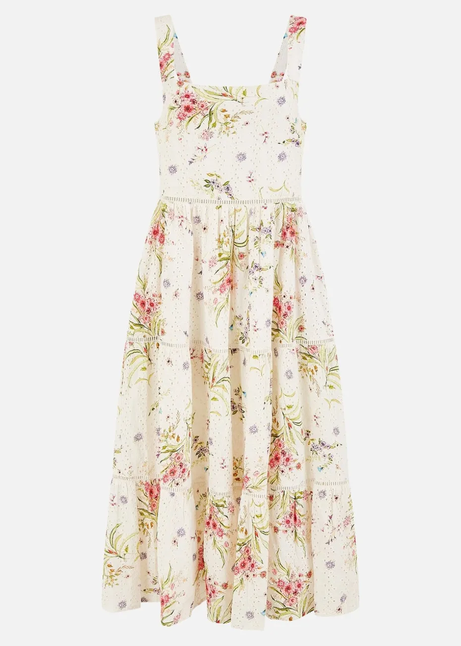 Yumi White Floral Broderie Anglaise Midi Sun Dress