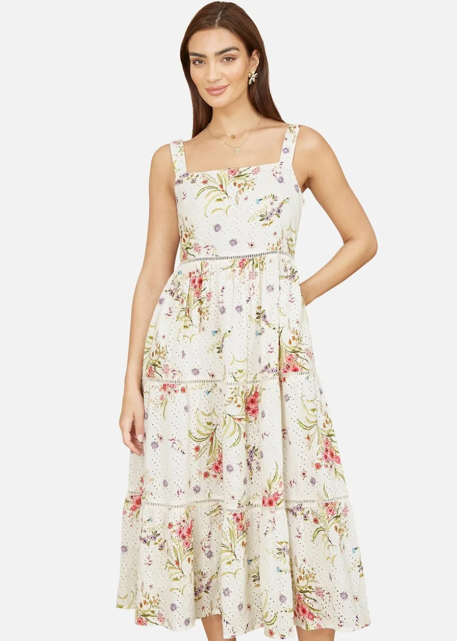 Yumi White Floral Broderie Anglaise Midi Sun Dress