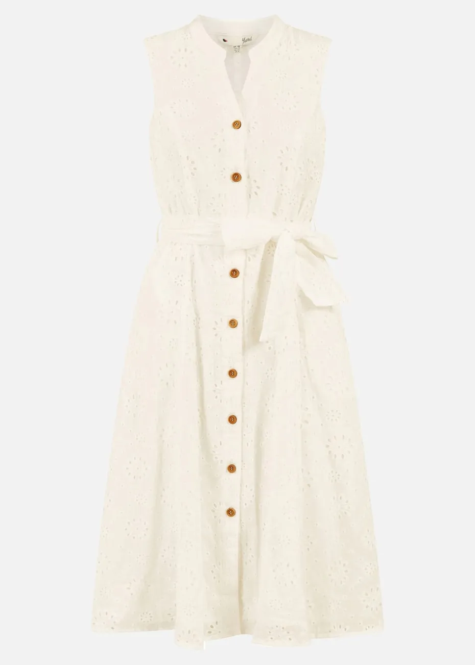Yumi White Flower Broderie Anglaise Cotton Shirt Dress