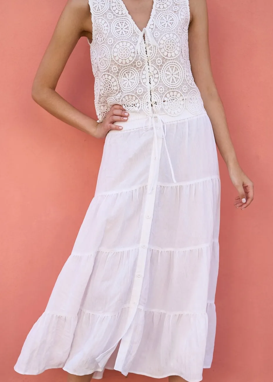 Yumi White Midi Boho Skirt