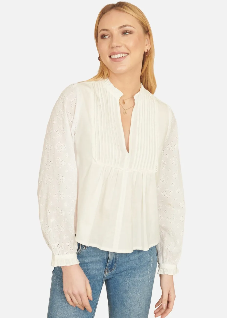Yumi White Pleated Cotton Bib Shirt