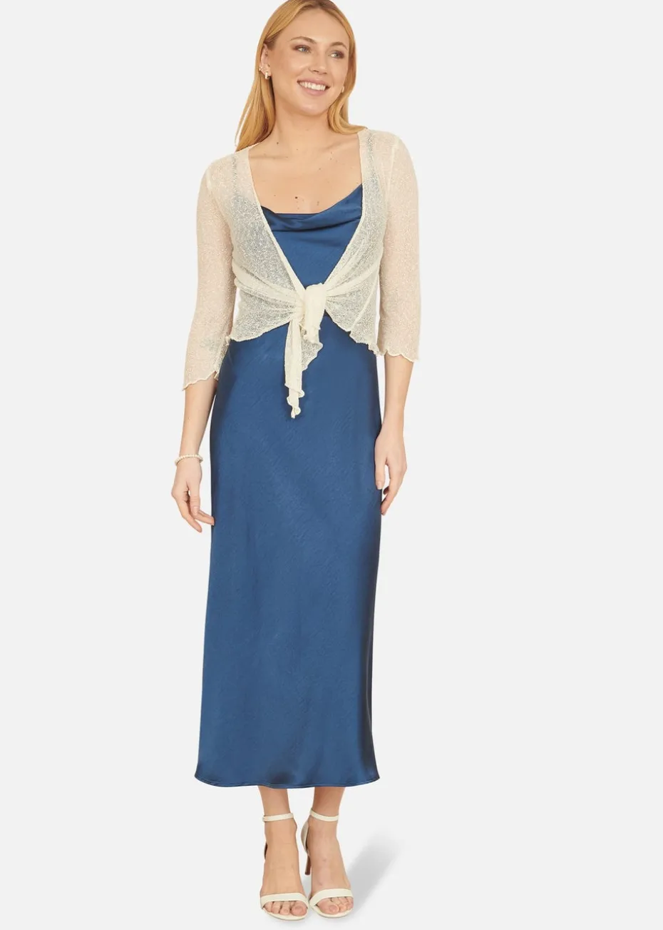 Yumi White Popcorn Yarn Tie Front Bolero