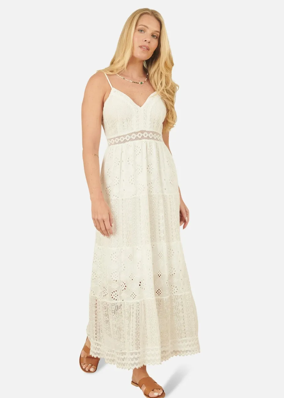 Yumi White Tiered Maxi Dress With Ruched Back